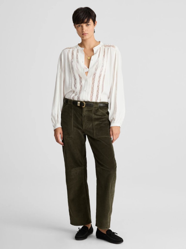 Nwt Madewell 26p The Petite Darted Barrel-Leg Utility Pant In Corduroy In Green